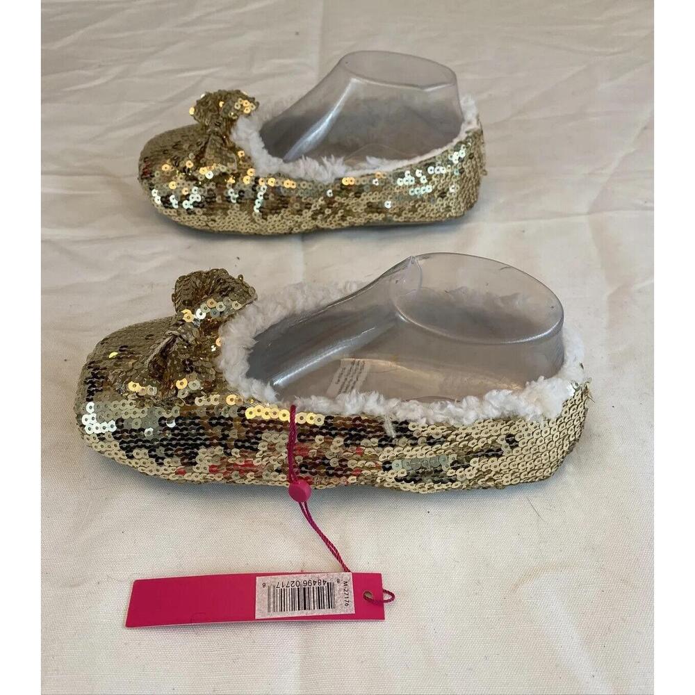 Catherine Malandrino Slippers Womens 5–6 Gold Sequin Plush Glam Cozy Chic Lounge